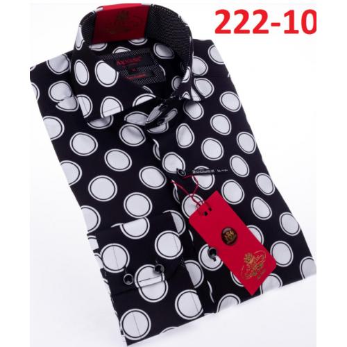 Axxess Black / White Polka Dots Design Cotton Modern Fit Dress Shirt With Button Cuff 222-10.