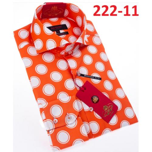 Axxess Orange / White Polka Dots Design Cotton Modern Fit Dress Shirt With Button Cuff 222-11.