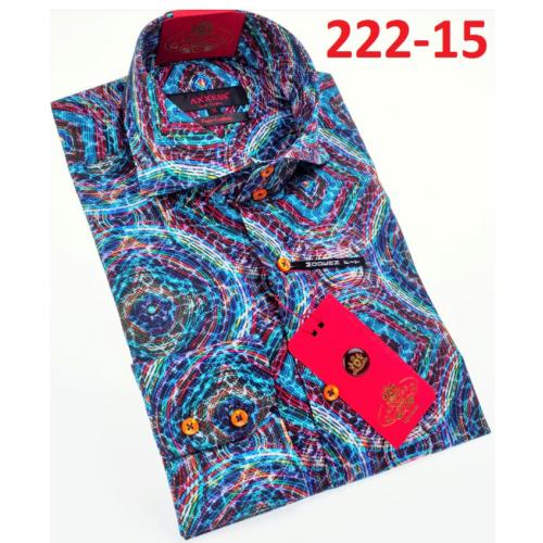 Axxess Multicolor Circle Design Cotton Modern Fit Dress Shirt With Button Cuff 222-15.