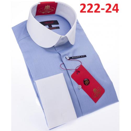Axxess Blue / White Cotton Modern Fit Dress Shirt With Button Cuff 222-24.