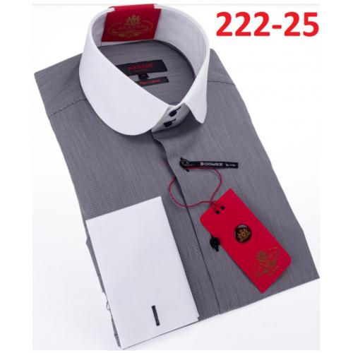 Axxess Grey / White Cotton Modern Fit Dress Shirt With Button Cuff 222-25.