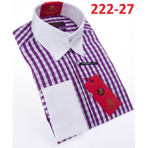 Axxess White/ Purple Cotton Modern Fit Dress Shirt With Button Cuff 222-27.