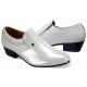 D'Italo White Pebbled Calfskin Leather Cuban Heeled Slip-On Shoes 6833