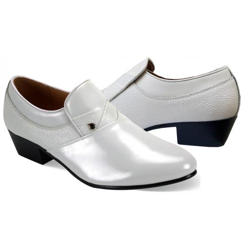 D'Italo White Pebbled Calfskin Leather Cuban Heeled Slip-On Shoes 6833