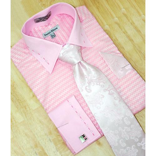 Daniel Ellissa Pink With Embridered Design Shirt/Tie/Hanky Set DS3737P2