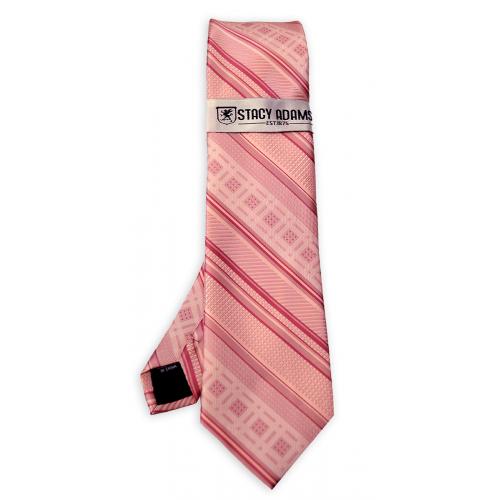 Stacy Adams Pink / Fuchsia Multi-Pattern Striped Silk Necktie / Hanky Set SA9710