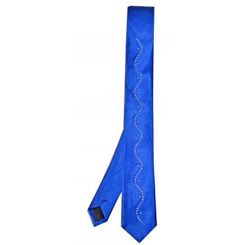 Vittorio Farina VF030 Royal Blue Crystal Studded Satin Skinny Necktie