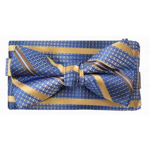 Stacy Adams Royal Blue / Khaki Multi-Pattern Striped Bow Tie / Hanky Set SB201