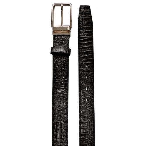 Serpi Black Hornback Alligator Embossed Genuine Leather Belt B15