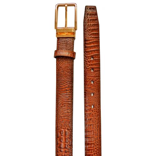 Serpi Cognac Hornback Alligator Embossed Genuine Leather Belt B15