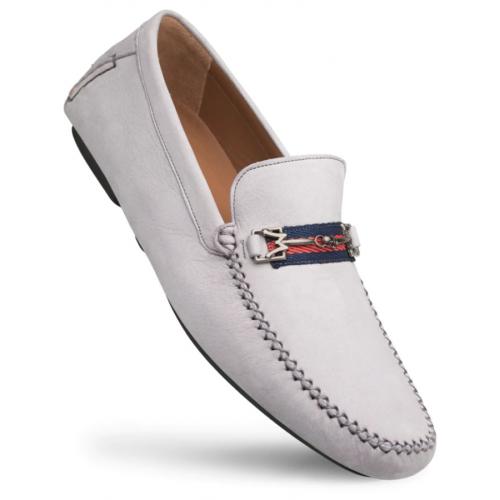 Mezlan "R7349" Silver Grey Genuine Nubuck Moccasin Ornament Driver Loafer Shoes.