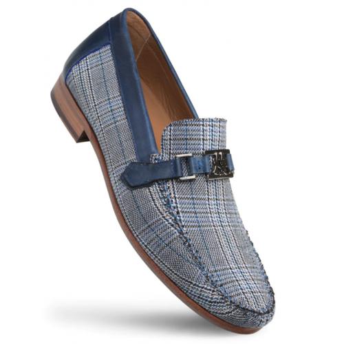Mezlan "R7330" Blue Genuine Leather Ornament Moccasin Loafe Shoes.