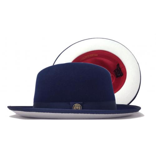 Bruno Capelo Navy Blue / White Bottom Australian Wool Fedora Dress Hat PR-323