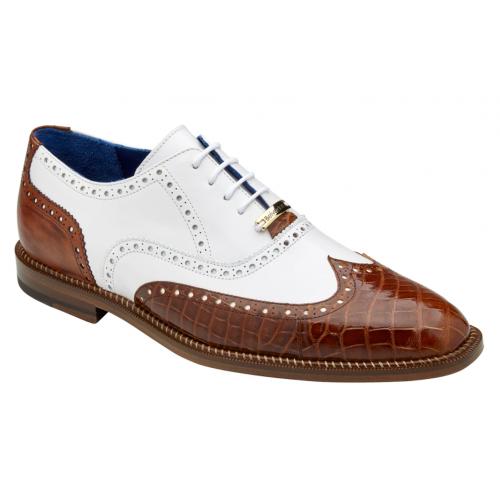 Belvedere "Franco" Peanut / White Genuine Alligator / Italian Leather Wingtip Shoes.