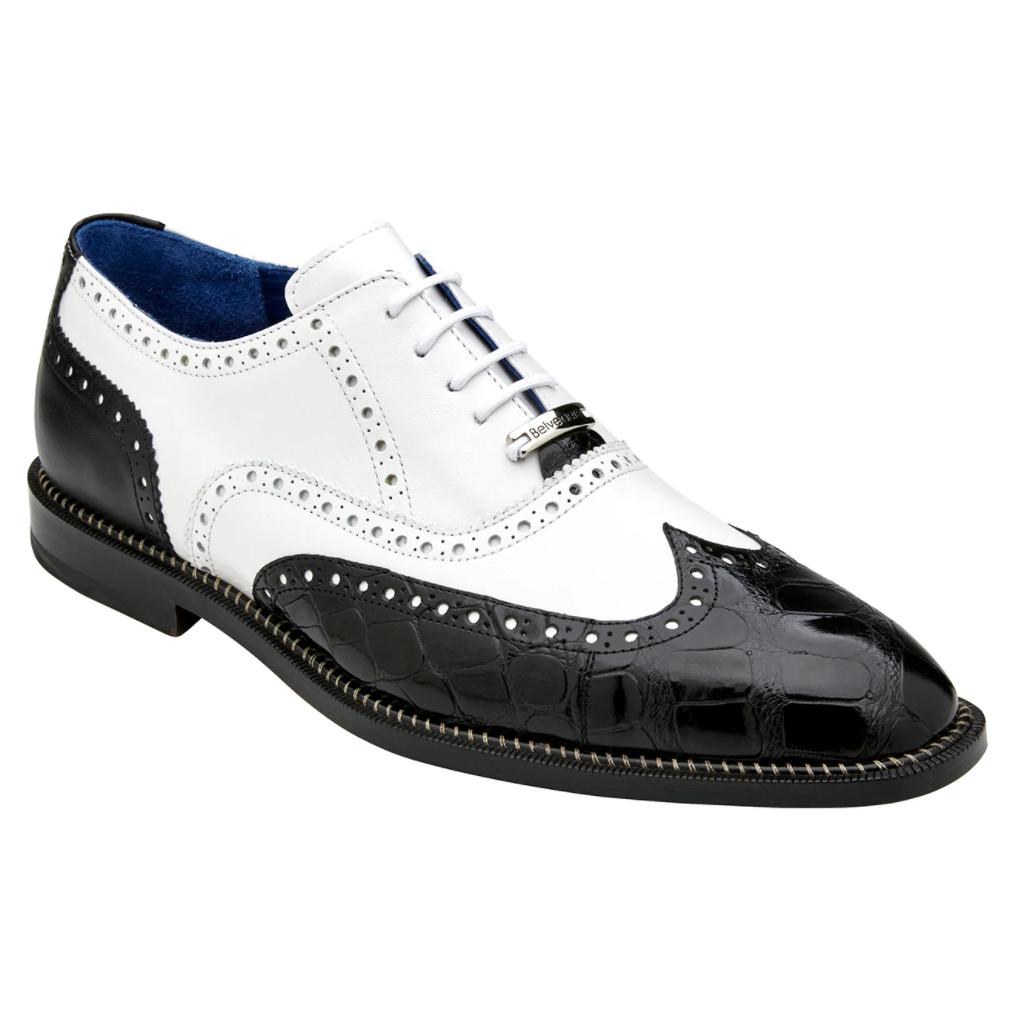 Belvedere Franco Black / White Genuine Alligator / Italian Leather Wingtip  Shoes. - $679.90 :: Upscale Menswear 