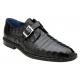 Belvedere "Spencer" Black Genuine Crocodile Monk Strap Shoes.