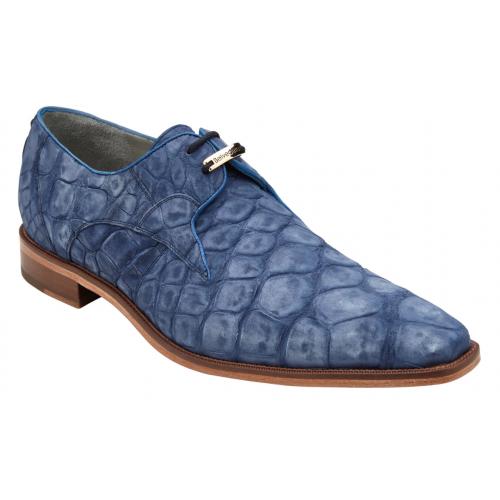 Belvedere "Rome" Blue Jean Genuine Sanded Alligator Derby Oxford Shoes.
