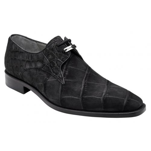 Belvedere "Rome" Black Genuine Sanded Alligator Derby Oxford Shoes.