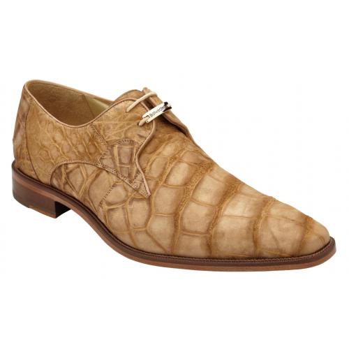Belvedere "Rome" Camel Genuine Sanded Alligator Derby Oxford Shoes.