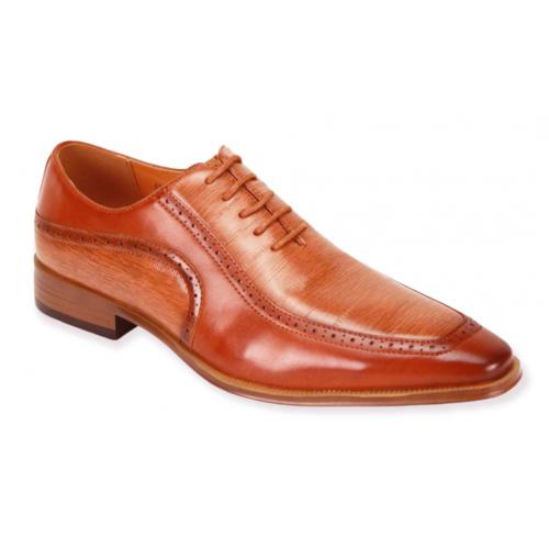Antonio Cerrelli Cognac Eel Print Vegan Leather Moc Toe Oxford Shoes 6935