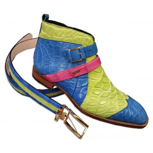 Mauri "Bellini" 4828 Lime Green / Blue / Pink Genuine Alligator Monk Strap Boots.