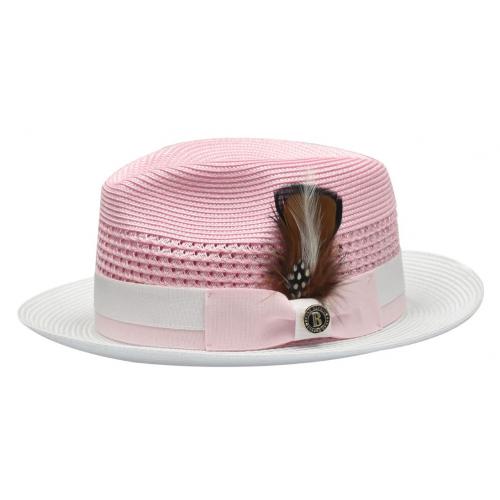 Bruno Capelo Pink / White Braided Straw Fedora Hat RO-657
