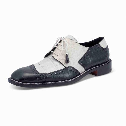 Mauri "3098" Black / Acre Raindrops Genuine Alligator Derby Oxford Shoes.