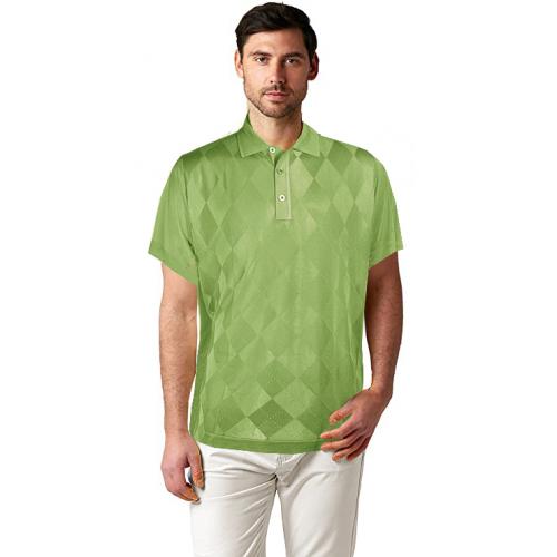 Stacy Adams Sage Green Knitted Microfiber Casual Short Sleeve Polo Shirt 3703