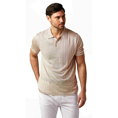 Stacy Adams Taupe Knitted Microfiber Casual Short Sleeve Polo Shirt 7802