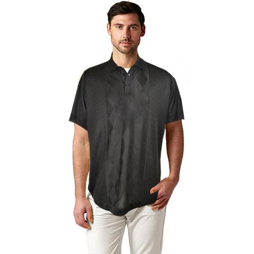 Stacy Adams Black Knitted Microfiber Casual Short Sleeve Polo Shirt 3704