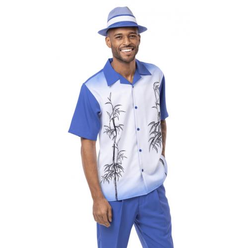 Montique 234 Men's Blue/White Short Sleeve Two Piece Set Walking Suit