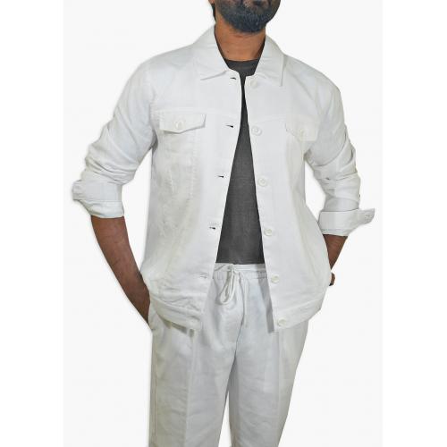 Cigar White Ramie Linen Modern Fit Button Up Jacket Outfit CJP-403