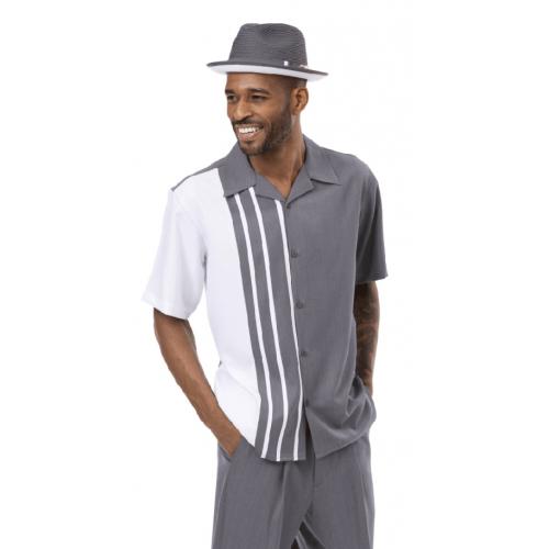 Montique Grey / White Vertical Striped Short Sleeve Outfit 2201