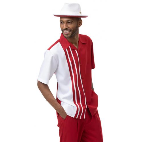 Montique Red / White Vertical Striped Short Sleeve Outfit 2201