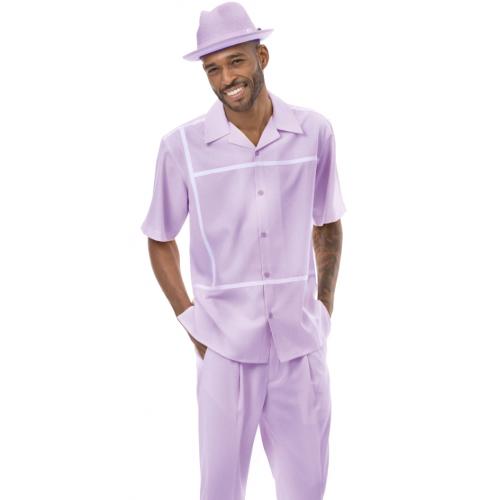 Montique Lavender / White Windowpane Short Sleeve Outfit 2202