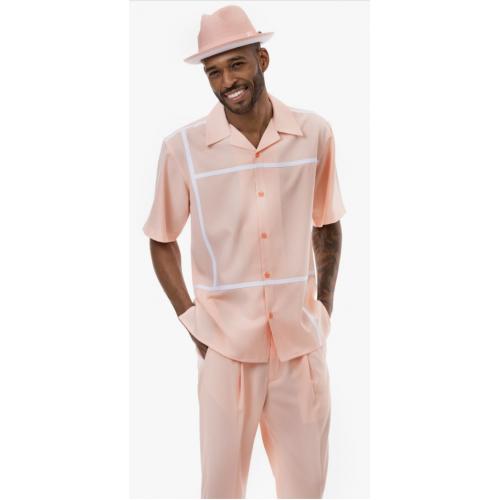 Montique Peach / White Windowpane Short Sleeve Outfit 2202