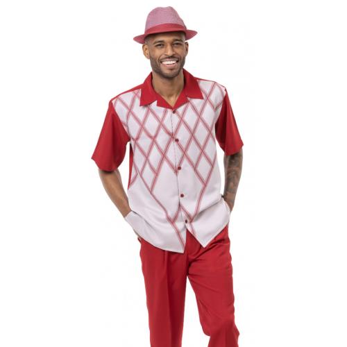 Montique Red / Silver Diamond Design Short Sleeve Outfit 2206