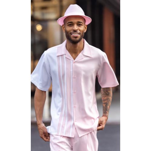 Montique Pink / White Vertical Striped Short Set Outfit 7201