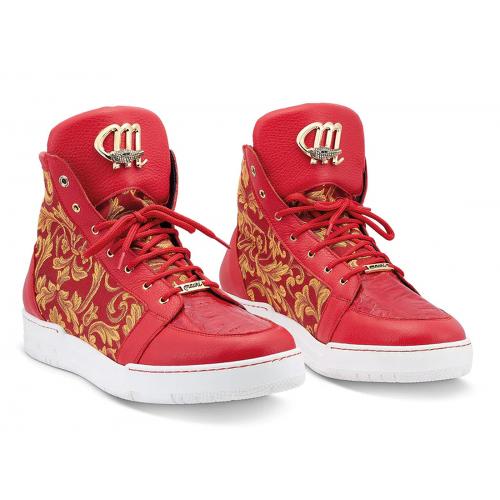 Mauri 8437 Red Baby Genuine Crocodile / Fabric High-top Sneakers.
