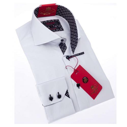 Axxess White Cotton Modern Fit Dress Shirt With Button Cuff 322-21.