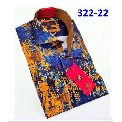 Axxess Gold / Blue Cotton Modern Fit Dress Shirt With Button Cuff 322-22.
