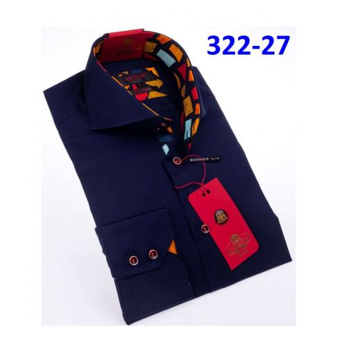 Axxess Navy Blue Cotton Modern Fit Dress Shirt With Button Cuff 322-27.