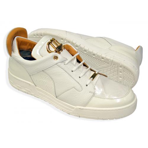 Mauri "Boss" 8412/1 White Baby Crocodile / Patent / Pebbled Calfskin Sneakers