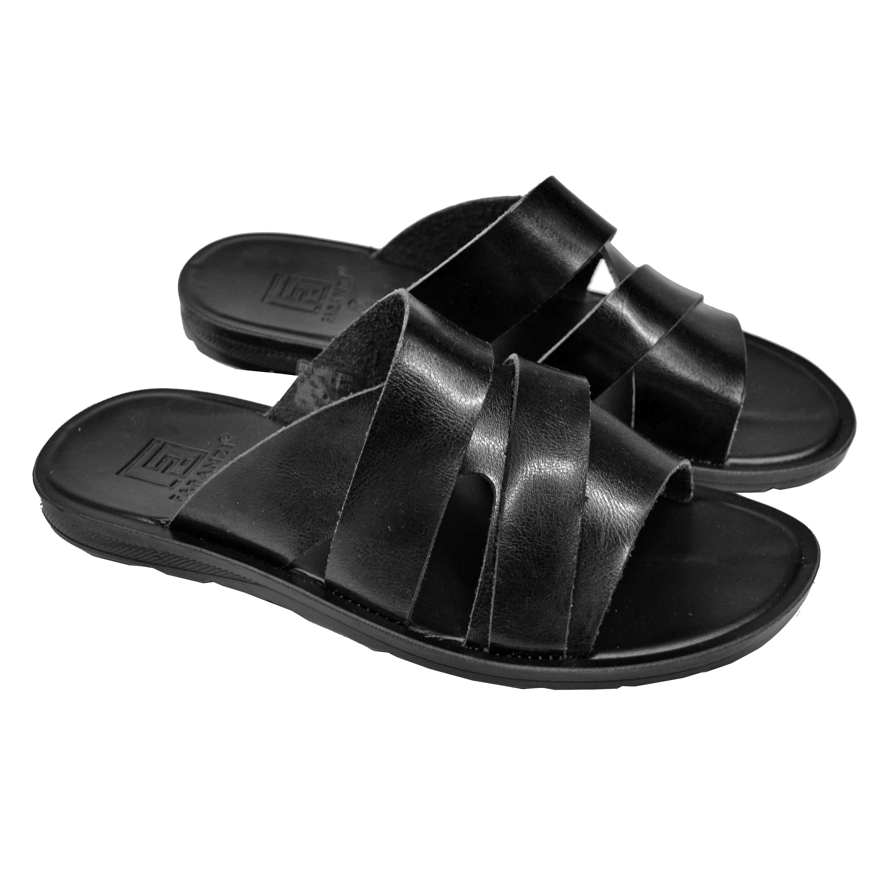 Shop Faranzi Black Genuine Calfskin Leather Casual Slide Sandals FR421412