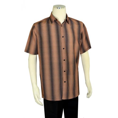 Bassiri Camel / Black Micro Patterned Short Sleeve Shirt 64041