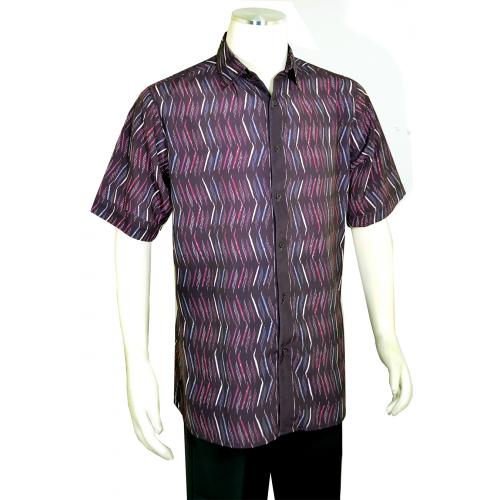 Bassiri Purple Combo Artistic Designed Short Sleeve Shirt 62941