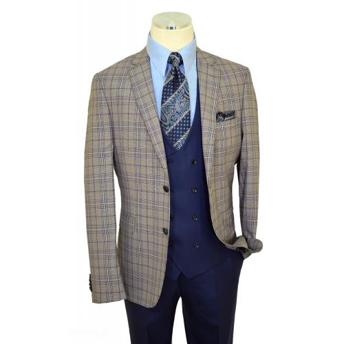 Carducci Beige / Navy / Sky / Brown Sharkskin Super 150's Wool Vested Slim Fit Suit 9K025100