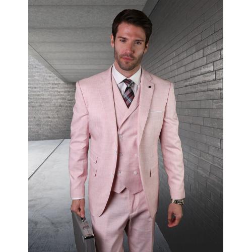 Statement "Lanzo" Light Pink Super 180's Cashmere Wool Vested Modern Fit Suit