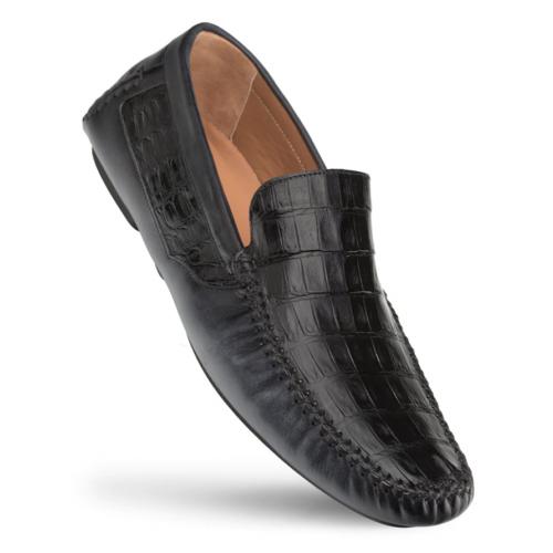 Mezlan "RX7347-F" Black Genuine Crocodile / Calf-Skin Leather Driver Moccasin Loafer Shoes.
