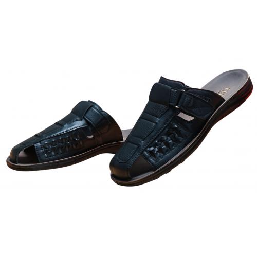 FFL Black Braided Vegan Leather Closed Toe Slide Sandals JK-07